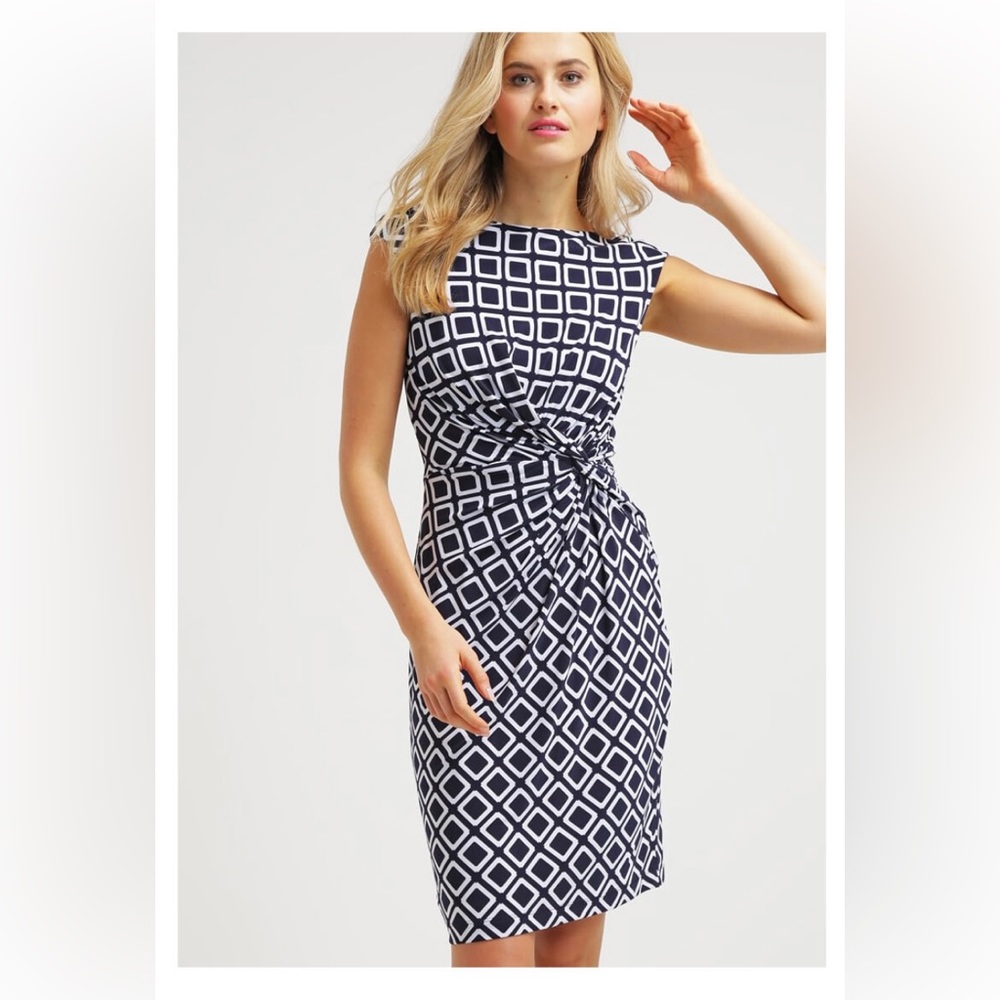 Lauren Ralph Lauren gray and white print dress size 4 twisted knot pullover
